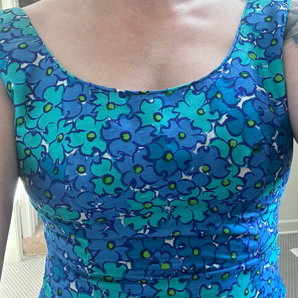 Vintage Anika 60’s Retro Blue and Teal Floral Maxi Dress